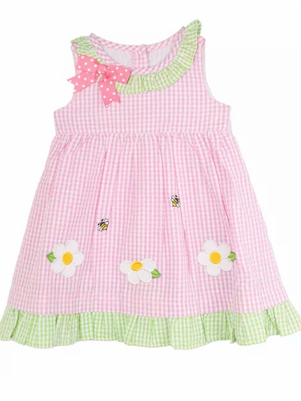 Rare Editions Pink Gingham Dress with Daisy Appliques